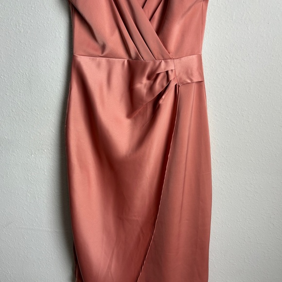 Lulus Quite Likely Rose Pink Satin Asymmetrical Midi Dress Size Small - Picture 4 of 10